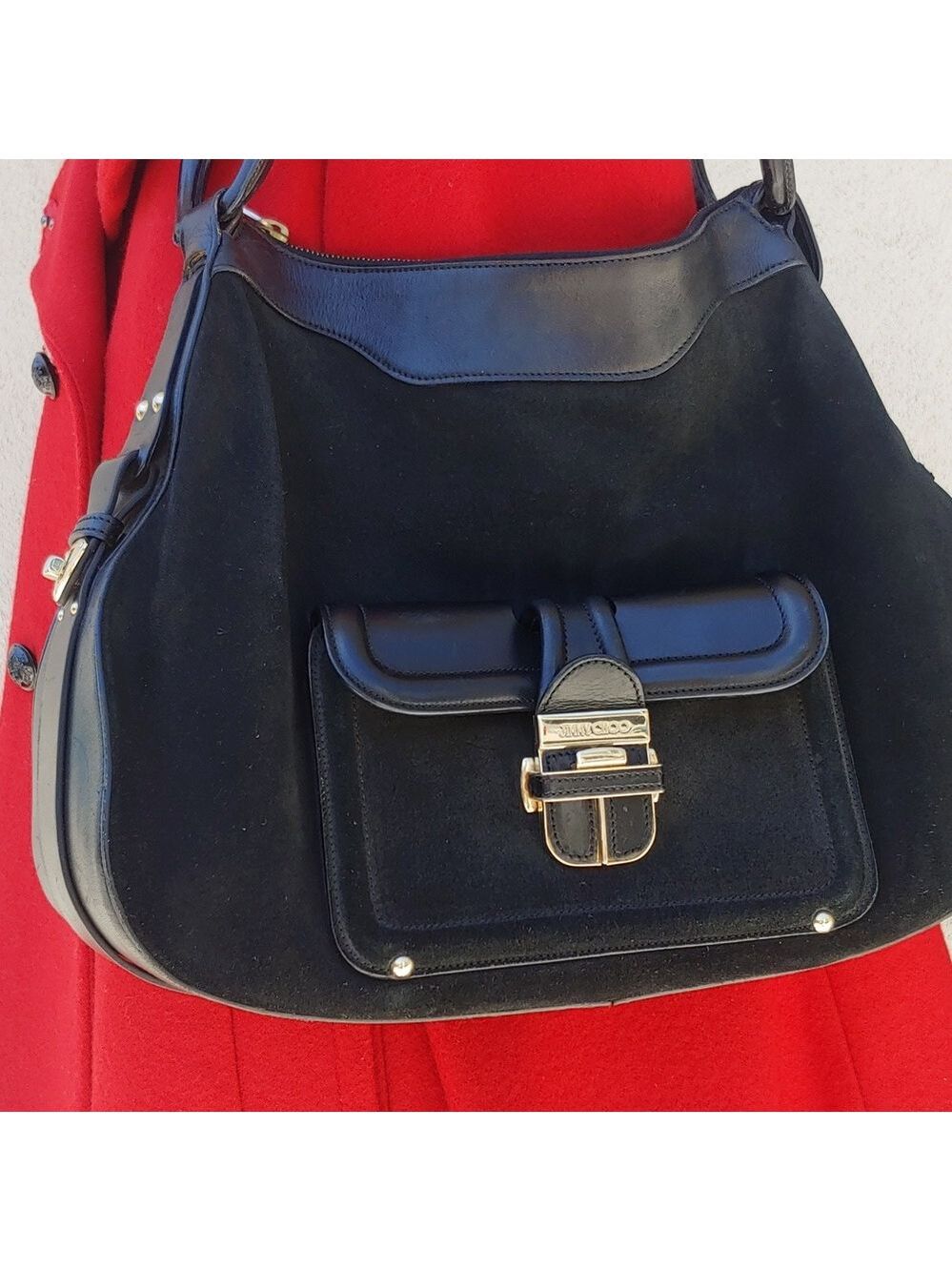 Jimmy Choo Black Leather and Suede Hobo Bag Luxury - Picture 12 of 17